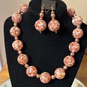 Mosaic Mother of Pearls & Copper necklace & earrings set.